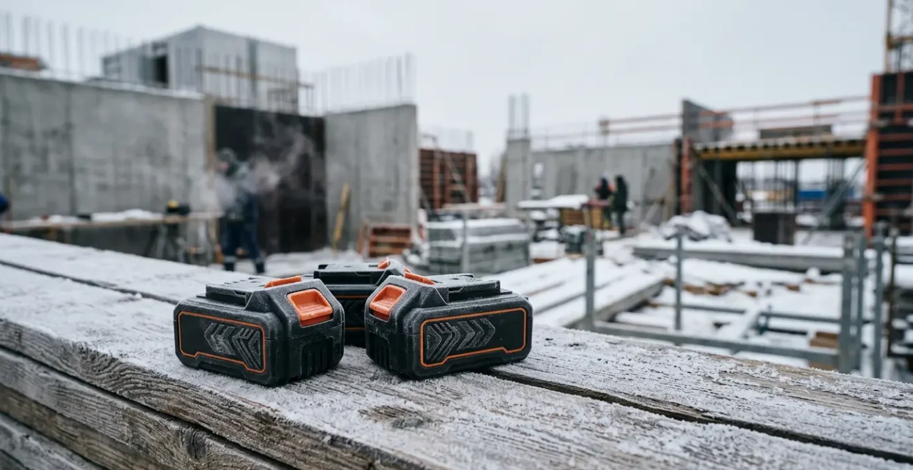 Batteries professionnelles lithium-ion sur chantier en conditions hivernales