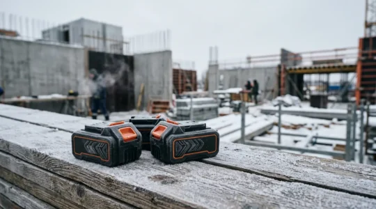Batteries professionnelles lithium-ion sur chantier en conditions hivernales