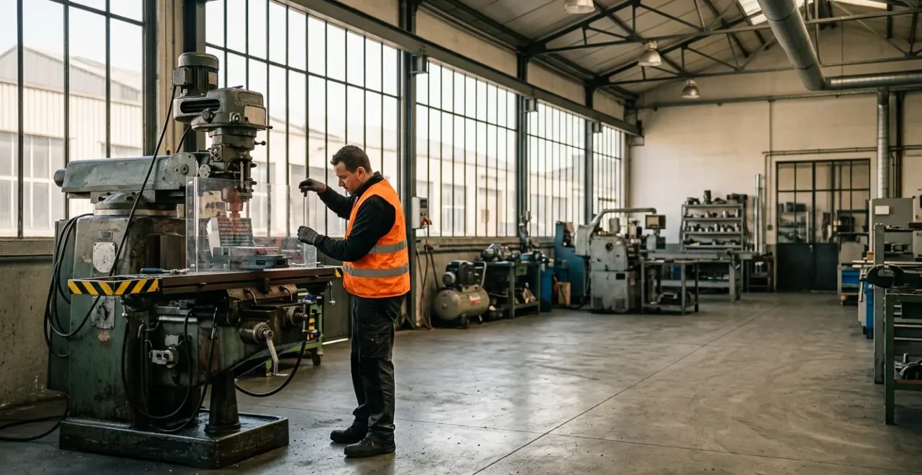Mise aux normes d'une machine industrielle ancienne dans un atelier de production moderne en France