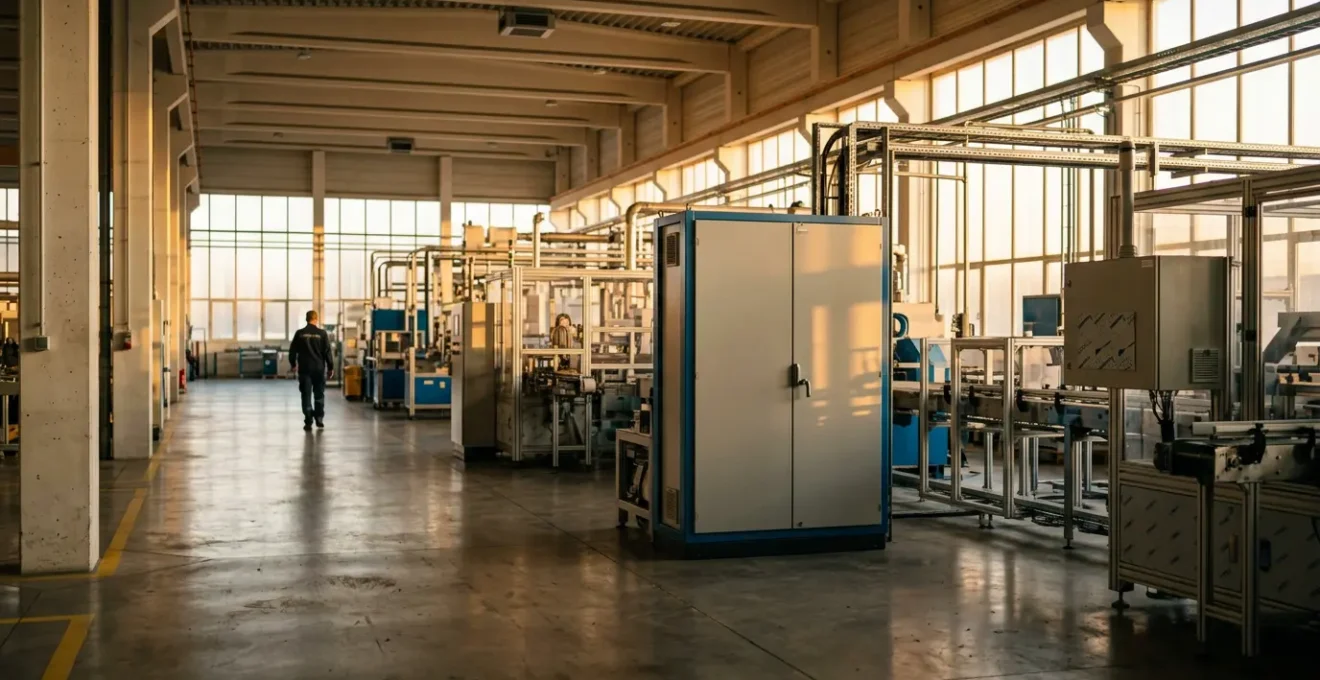 Vue d'un environnement industriel moderne français avec équipements automatisés