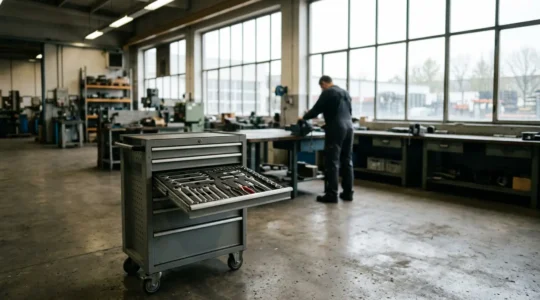 Servante d'atelier professionnelle avec outillage à main organisé pour usage intensif en mécanique