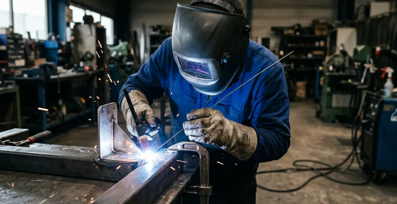 Opérateur en train de souder de l'inox 316L sur de l'acier carbone dans un atelier métallurgique français