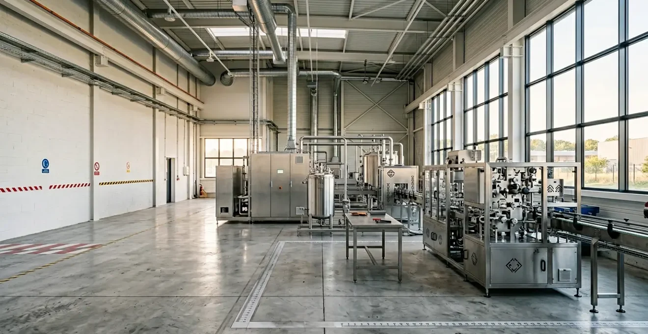 Scène industrielle représentant la transition vers des produits chimiques plus sûrs dans un atelier de fabrication français moderne