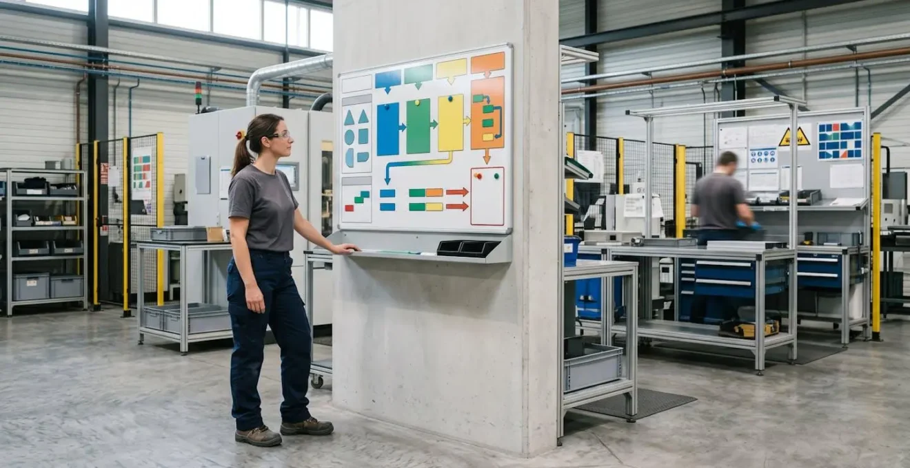Atelier industriel avec système de management visuel accessible aux opérateurs de terrain