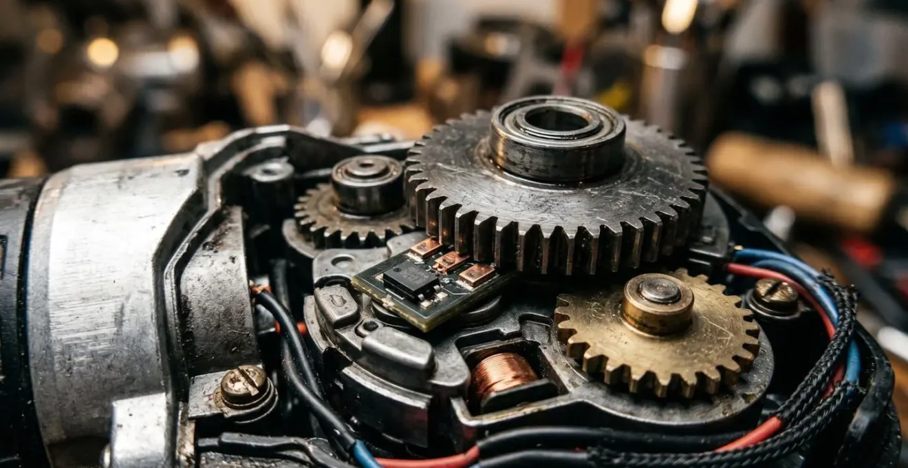 Gros plan sur le mécanisme de débrayage électronique d'une perceuse professionnelle