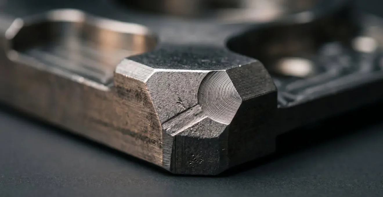 Gros plan macro sur une pièce métallique avec détails de surface révélant une texture subtile