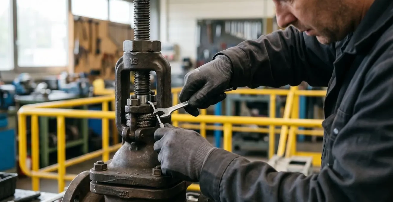 Intervention de maintenance préventive sur système de vannes industrielles avec équipements de protection