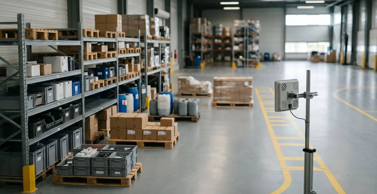 Illustration des différentes portées de lecture entre tags RFID UHF et HF dans un environnement industriel