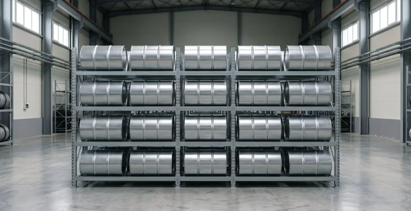 Environnement de stockage professionnel pour fûts d'huile hydraulique avec protection contre l'humidité