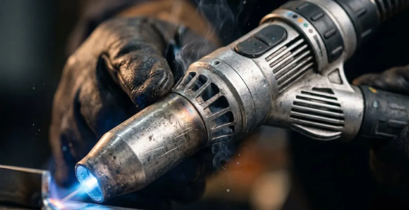 Torche de soudage TIG équipée d'un système d'aspiration intégré capturant les fumées à la source
