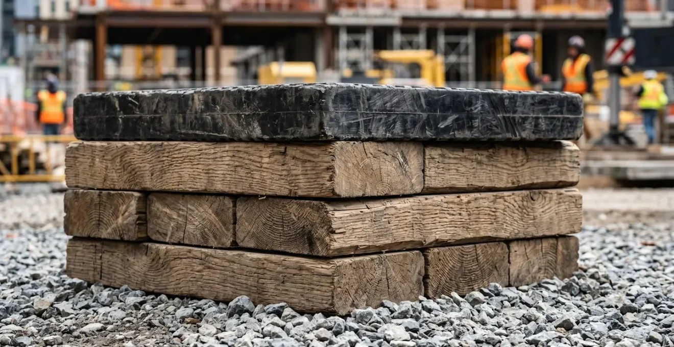 Zone de chantier urbain préparée pour le déchargement sécurisé avec une grue mobile