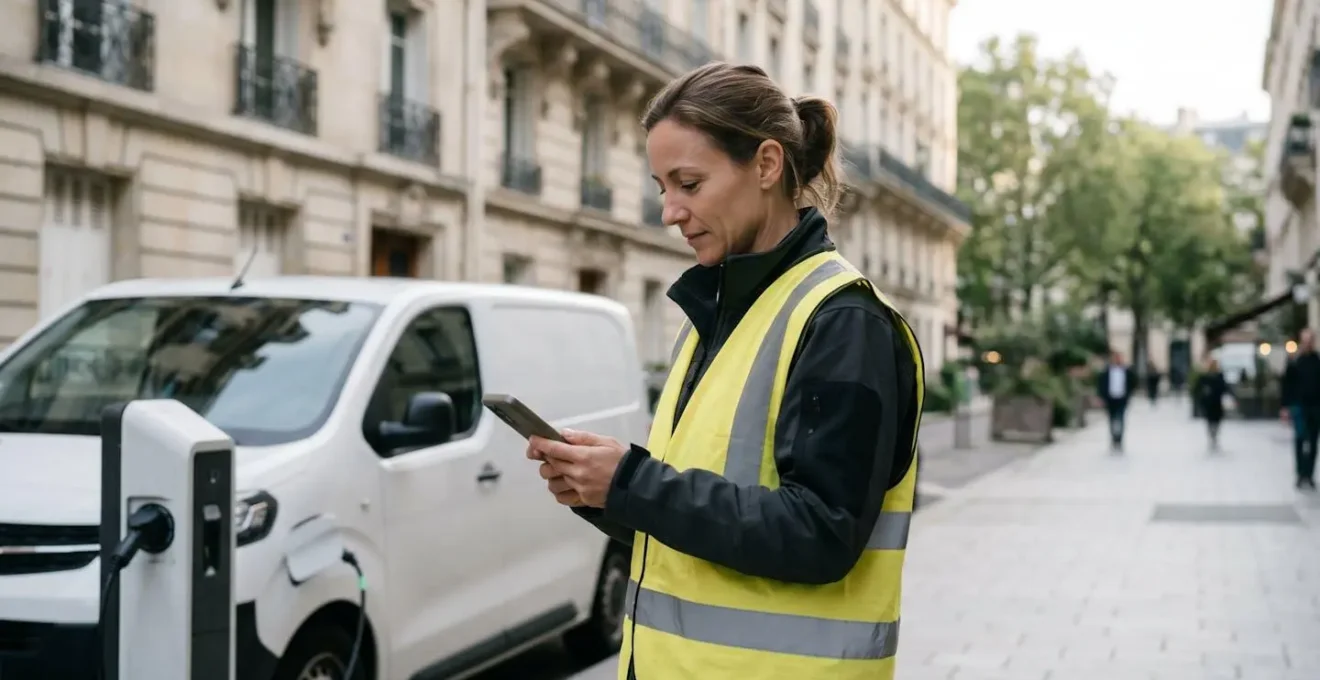 Véhicule de livraison écologique circulant dans un environnement urbain français